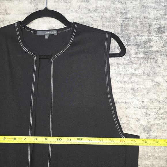 Matty M Duster Cardigan Womens Small Black Sleeveless Exposed Stitch Pockets USA - Picture 6 of 11